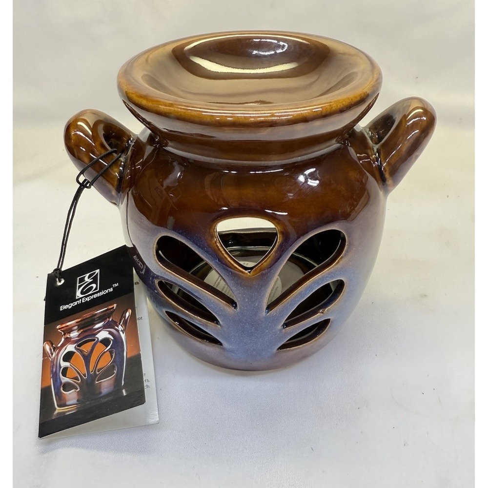 Hosley Elegant Expressions Ceramic Tea Light Candle Oil Warmer 5" x 4.25" Tall